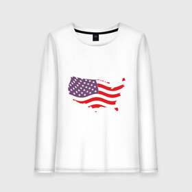 Женский лонгслив хлопок с принтом Флаг Америки в Кировске, 100% хлопок |  | america | usa | америка | сша | флаг | штаты