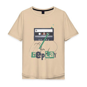 Мужская футболка хлопок Oversize с принтом Replay в Кировске, 100% хлопок | свободный крой, круглый ворот, “спинка” длиннее передней части | music | replay | replayреплей | аудиокассета | кассета | музыка