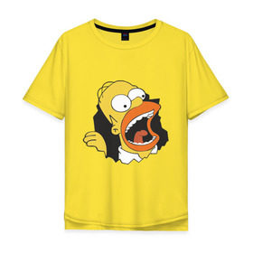Мужская футболка хлопок Oversize с принтом Гомер Симпсон вылезает в Кировске, 100% хлопок | свободный крой, круглый ворот, “спинка” длиннее передней части | гомер