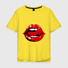 Мужская футболка хлопок Oversize с принтом Губы и язык в Кировске, 100% хлопок | свободный крой, круглый ворот, “спинка” длиннее передней части | 8 марта | губы | губы и язык | девушкам | женские губы | красная помада | красные губы | язык