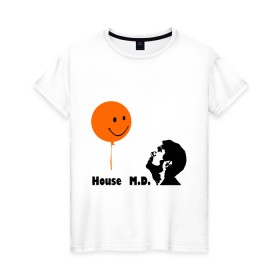 Женская футболка хлопок с принтом Доктор Хаус и воздушный шарик в Кировске, 100% хлопок | прямой крой, круглый вырез горловины, длина до линии бедер, слегка спущенное плечо | house | house md | все врут | доктор хауз | доктор хаус | хаус | хью лори