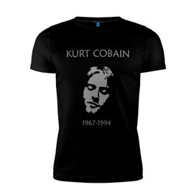 Мужская футболка премиум с принтом Kurt Cobain в Кировске, 92% хлопок, 8% лайкра | приталенный силуэт, круглый вырез ворота, длина до линии бедра, короткий рукав | kurt cobain | nirvana | кумиры | курт кобейн | легенды | нирвана | певцы | портреты