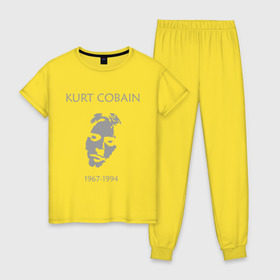 Женская пижама хлопок с принтом Kurt Cobain в Кировске, 100% хлопок | брюки и футболка прямого кроя, без карманов, на брюках мягкая резинка на поясе и по низу штанин | kurt cobain | nirvana | кумиры | курт кобейн | легенды | нирвана | певцы | портреты