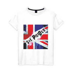 Женская футболка хлопок с принтом Sex Pistols (2) в Кировске, 100% хлопок | прямой крой, круглый вырез горловины, длина до линии бедер, слегка спущенное плечо | британский флаг