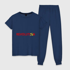 Женская пижама хлопок с принтом Revolution (3) в Кировске, 100% хлопок | брюки и футболка прямого кроя, без карманов, на брюках мягкая резинка на поясе и по низу штанин | коммунизм | молот | революция | серп | советский | социализм | союз