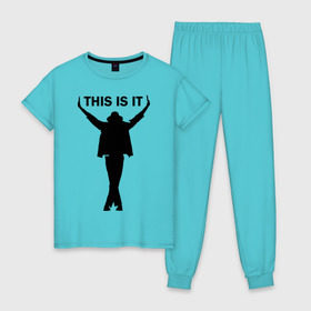 Женская пижама хлопок с принтом Майкл Джексон - This is it в Кировске, 100% хлопок | брюки и футболка прямого кроя, без карманов, на брюках мягкая резинка на поясе и по низу штанин | майкл джексон