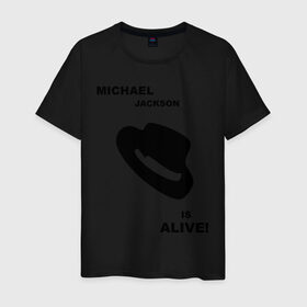 Мужская футболка хлопок с принтом Michael Jackson is Alive в Кировске, 100% хлопок | прямой крой, круглый вырез горловины, длина до линии бедер, слегка спущенное плечо. | michael jackson | mj | pop | майкл джексон | поп