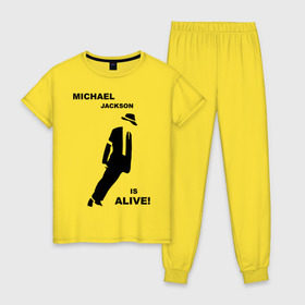 Женская пижама хлопок с принтом Майкл Джексон жив! в Кировске, 100% хлопок | брюки и футболка прямого кроя, без карманов, на брюках мягкая резинка на поясе и по низу штанин | майкл джексон