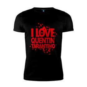 Мужская футболка премиум с принтом I love Quentin Tarantino в Кировске, 92% хлопок, 8% лайкра | приталенный силуэт, круглый вырез ворота, длина до линии бедра, короткий рукав | кветин таранино | я люблю