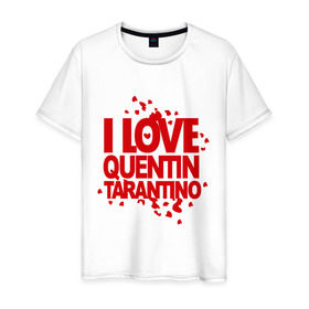 Мужская футболка хлопок с принтом I love Quentin Tarantino в Кировске, 100% хлопок | прямой крой, круглый вырез горловины, длина до линии бедер, слегка спущенное плечо. | кветин таранино | я люблю