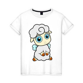 Женская футболка хлопок с принтом Милая овечка в Кировске, 100% хлопок | прямой крой, круглый вырез горловины, длина до линии бедер, слегка спущенное плечо | животные | овечка | овца