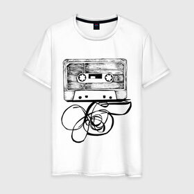 Мужская футболка хлопок с принтом Размотанная кассета в Кировске, 100% хлопок | прямой крой, круглый вырез горловины, длина до линии бедер, слегка спущенное плечо. | аудиокассета | дека | касеста | компакт кассета | музыка | размотанная кассета