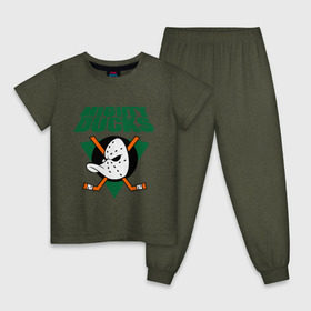 Детская пижама хлопок с принтом Anaheim Mighty Ducks (2) в Кировске, 100% хлопок |  брюки и футболка прямого кроя, без карманов, на брюках мягкая резинка на поясе и по низу штанин
 | nhl | лига | национальная лига | нхл | хокей | хоккей | хоккейная лига