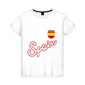 Женская футболка хлопок с принтом Сборной Испании по футболу в Кировске, 100% хлопок | прямой крой, круглый вырез горловины, длина до линии бедер, слегка спущенное плечо | spain football | сборная испании по футболу