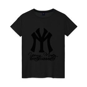 Женская футболка хлопок с принтом Young Money в Кировске, 100% хлопок | прямой крой, круглый вырез горловины, длина до линии бедер, слегка спущенное плечо | entertainment | gangsta | gansta | hip | hip hop | hop | rap | реп | рэп | рэпчина | хип | хип хоп | хоп