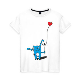 Женская футболка хлопок с принтом Ня в Кировске, 100% хлопок | прямой крой, круглый вырез горловины, длина до линии бедер, слегка спущенное плечо | воздушный шар | воздушный шарик | зайчик | заяц | кролик | ня | сердечко | сердце