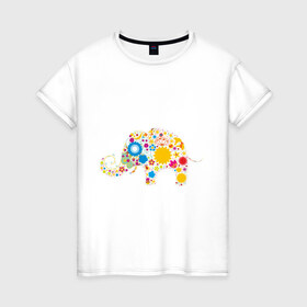 Женская футболка хлопок с принтом Слон из цветков в Кировске, 100% хлопок | прямой крой, круглый вырез горловины, длина до линии бедер, слегка спущенное плечо | 