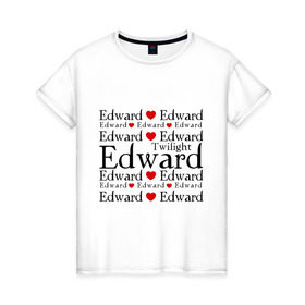 Женская футболка хлопок с принтом I love Edward (3) в Кировске, 100% хлопок | прямой крой, круглый вырез горловины, длина до линии бедер, слегка спущенное плечо | Тематика изображения на принте: new moon | twilight | затмение | новолуние | сага | сумерки | эдвард