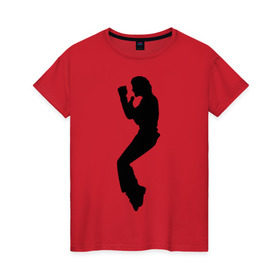 Женская футболка хлопок с принтом Поп-король Майкл Джексон в Кировске, 100% хлопок | прямой крой, круглый вырез горловины, длина до линии бедер, слегка спущенное плечо | michael jackson | короь | легенда | майкл джексон | поп