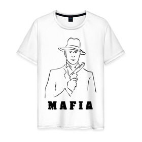 Мужская футболка хлопок с принтом Мафия в Кировске, 100% хлопок | прямой крой, круглый вырез горловины, длина до линии бедер, слегка спущенное плечо. | бандит | гангстер | клан | мафиозе | мафия | оружие | пистолет | шляпа
