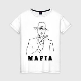 Женская футболка хлопок с принтом Мафия в Кировске, 100% хлопок | прямой крой, круглый вырез горловины, длина до линии бедер, слегка спущенное плечо | бандит | гангстер | клан | мафиозе | мафия | оружие | пистолет | шляпа