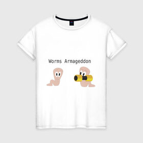 Женская футболка хлопок с принтом Worms armageddon в Кировске, 100% хлопок | прямой крой, круглый вырез горловины, длина до линии бедер, слегка спущенное плечо | armageddon | worms | армагеддон | червяки | червячки