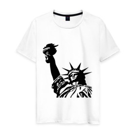 Мужская футболка хлопок с принтом Статуя свободы в Кировске, 100% хлопок | прямой крой, круглый вырез горловины, длина до линии бедер, слегка спущенное плечо. | freedom | америка | символ америки | статуя | статуя свободы | статуя свободы в ny.штаты | сша