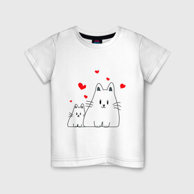 Детская футболка хлопок с принтом Кошачья любовь в Кировске, 100% хлопок | круглый вырез горловины, полуприлегающий силуэт, длина до линии бедер | коты | кошачья любовь | кошки | любовь | сердце | чувства