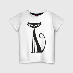 Детская футболка хлопок с принтом Элегантная кошечка в Кировске, 100% хлопок | круглый вырез горловины, полуприлегающий силуэт, длина до линии бедер | cat | киса | кошечка | кошка | кошки | элегантная кошка