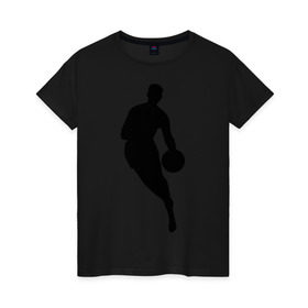 Женская футболка хлопок с принтом Баскетбол - силуэт в Кировске, 100% хлопок | прямой крой, круглый вырез горловины, длина до линии бедер, слегка спущенное плечо | basketball | баскетбол
