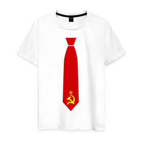 Мужская футболка хлопок с принтом Советский галстук в Кировске, 100% хлопок | прямой крой, круглый вырез горловины, длина до линии бедер, слегка спущенное плечо. | серп и молот | советский галстук | советский галстукгалстук | советский союз | ссср