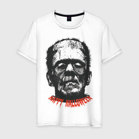 Мужская футболка хлопок с принтом Хэллоуин - Франкенштейн в Кировске, 100% хлопок | прямой крой, круглый вырез горловины, длина до линии бедер, слегка спущенное плечо. | 