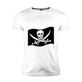 Мужская футболка премиум с принтом Веселый Роджер (пират) в Кировске, 92% хлопок, 8% лайкра | приталенный силуэт, круглый вырез ворота, длина до линии бедра, короткий рукав | пират