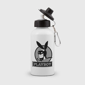 Бутылка спортивная с принтом Playboy (Человек-кролик) в Кировске, металл | емкость — 500 мл, в комплекте две пластиковые крышки и карабин для крепления | Тематика изображения на принте: кролик | плейбой | плэйбой | символа playboy человек кролик. rabbitman.playboy
