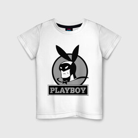 Детская футболка хлопок с принтом Playboy (Человек-кролик) в Кировске, 100% хлопок | круглый вырез горловины, полуприлегающий силуэт, длина до линии бедер | Тематика изображения на принте: кролик | плейбой | плэйбой | символа playboy человек кролик. rabbitman.playboy