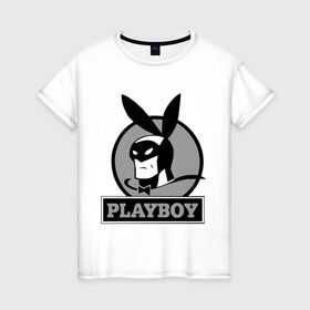 Женская футболка хлопок с принтом Playboy (Человек-кролик) в Кировске, 100% хлопок | прямой крой, круглый вырез горловины, длина до линии бедер, слегка спущенное плечо | кролик | плейбой | плэйбой | символа playboy человек кролик. rabbitman.playboy