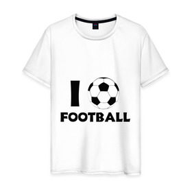Мужская футболка хлопок с принтом I love football в Кировске, 100% хлопок | прямой крой, круглый вырез горловины, длина до линии бедер, слегка спущенное плечо. | footall | мяч | я люблю футбол