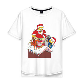Мужская футболка хлопок Oversize с принтом Симпсоны новый год в Кировске, 100% хлопок | свободный крой, круглый ворот, “спинка” длиннее передней части | гомер