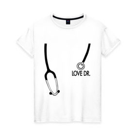 Женская футболка хлопок с принтом Love Dr. House в Кировске, 100% хлопок | прямой крой, круглый вырез горловины, длина до линии бедер, слегка спущенное плечо | house | house md | доктор хауз | доктор хаус | фонендоскоп | хаус | хью лори