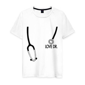 Мужская футболка хлопок с принтом Love Dr. House в Кировске, 100% хлопок | прямой крой, круглый вырез горловины, длина до линии бедер, слегка спущенное плечо. | house | house md | доктор хауз | доктор хаус | фонендоскоп | хаус | хью лори