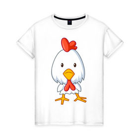 Женская футболка хлопок с принтом Цыплёнок (2) в Кировске, 100% хлопок | прямой крой, круглый вырез горловины, длина до линии бедер, слегка спущенное плечо | Тематика изображения на принте: животные | курица | птенец | птенчик | цыпа | цыпленок | цыплята