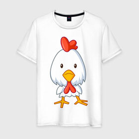 Мужская футболка хлопок с принтом Цыплёнок (2) в Кировске, 100% хлопок | прямой крой, круглый вырез горловины, длина до линии бедер, слегка спущенное плечо. | Тематика изображения на принте: животные | курица | птенец | птенчик | цыпа | цыпленок | цыплята