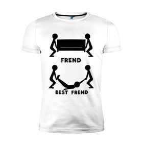 Мужская футболка премиум с принтом Frend в Кировске, 92% хлопок, 8% лайкра | приталенный силуэт, круглый вырез ворота, длина до линии бедра, короткий рукав | best friend | friend | друзья | лучшие | люди | подарок подруге | силуэты | человечки