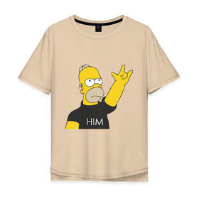 Мужская футболка хлопок Oversize с принтом Гомер rock фанат в Кировске, 100% хлопок | свободный крой, круглый ворот, “спинка” длиннее передней части | him | гомер