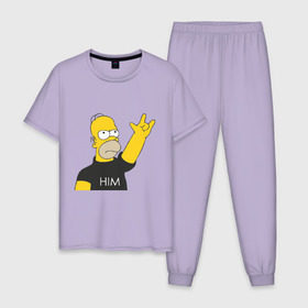 Мужская пижама хлопок с принтом Гомер rock фанат в Кировске, 100% хлопок | брюки и футболка прямого кроя, без карманов, на брюках мягкая резинка на поясе и по низу штанин
 | Тематика изображения на принте: him | гомер