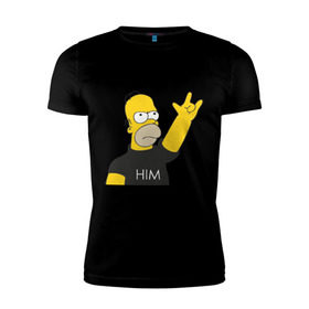 Мужская футболка премиум с принтом Гомер rock фанат в Кировске, 92% хлопок, 8% лайкра | приталенный силуэт, круглый вырез ворота, длина до линии бедра, короткий рукав | Тематика изображения на принте: him | гомер