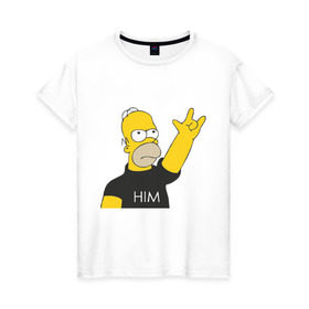 Женская футболка хлопок с принтом Гомер rock фанат в Кировске, 100% хлопок | прямой крой, круглый вырез горловины, длина до линии бедер, слегка спущенное плечо | him | гомер