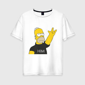 Женская футболка хлопок Oversize с принтом Гомер rock фанат в Кировске, 100% хлопок | свободный крой, круглый ворот, спущенный рукав, длина до линии бедер
 | Тематика изображения на принте: him | гомер
