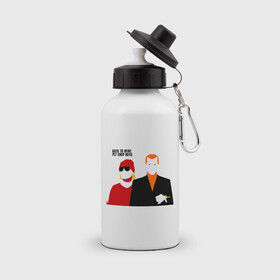 Бутылка спортивная с принтом Pet Shop Boys (1) в Кировске, металл | емкость — 500 мл, в комплекте две пластиковые крышки и карабин для крепления | pet shop boys | pet shop boys   back to mineboys | shop boys | музыка | пет шоп бойс