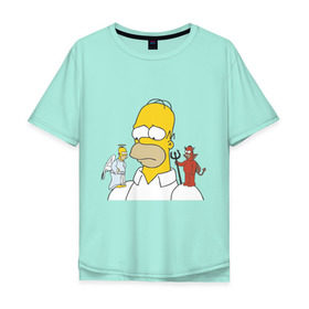 Мужская футболка хлопок Oversize с принтом Гомер симпсон добро и зло в Кировске, 100% хлопок | свободный крой, круглый ворот, “спинка” длиннее передней части | гомер